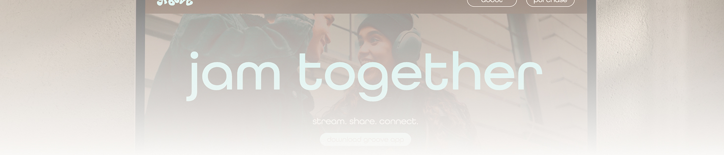 laptop displaying groove website design with a white overlay