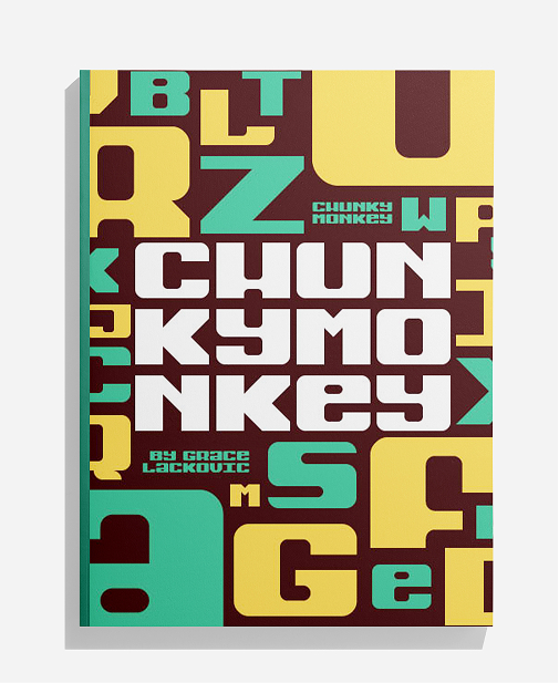 Chunky Monkey colorful typeface specimen on the cover of a book