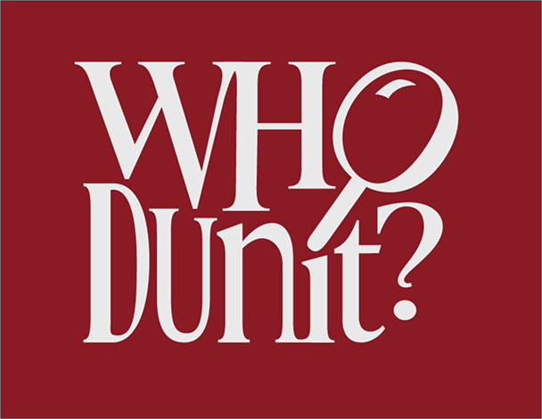Lockup of WhoDunit? Film Fesitval campaign logo on a red background