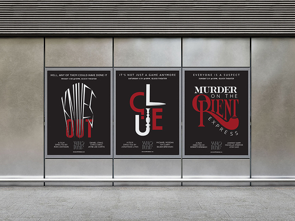 three film festival posters on display on the side of a building