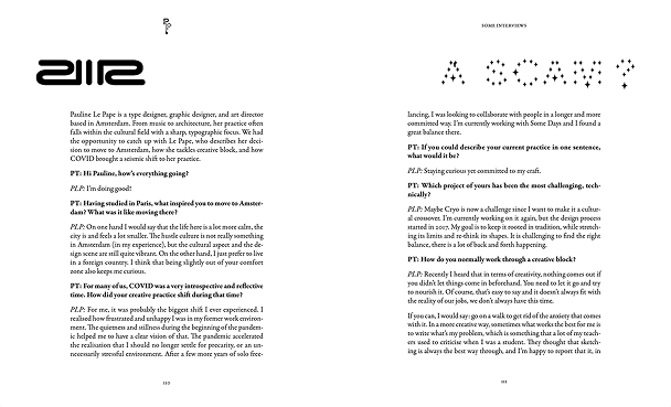 Spread of design from the Designer Interviews project