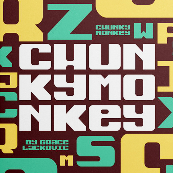 Colorful arrangement of letters from the Chunky Monkey typeface