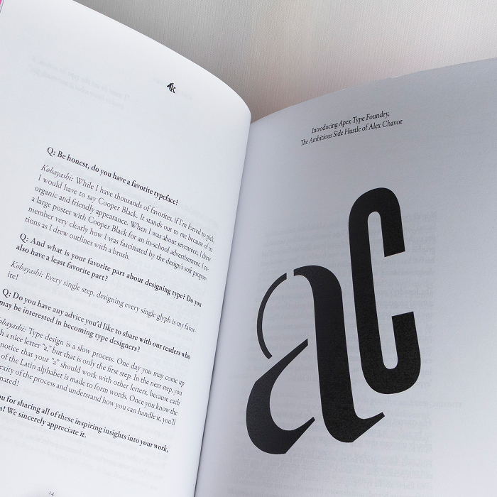 Open book displaying a page layout design